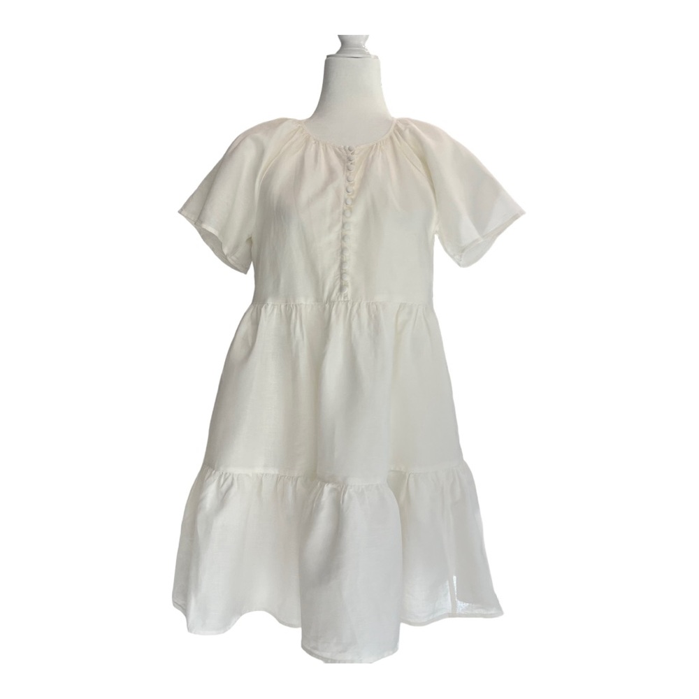 Madewell Linen Cotton Flutter Short Sleeve Tiered Dress Pockets White Sz XXS
